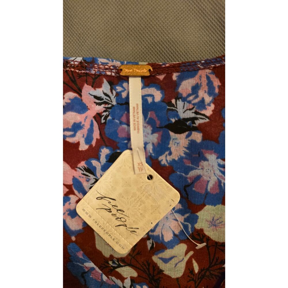 Nwt Free People Floral Maybel Shiraz Combo Peplum long sleeve Crop Top XS - Picture 8 of 12